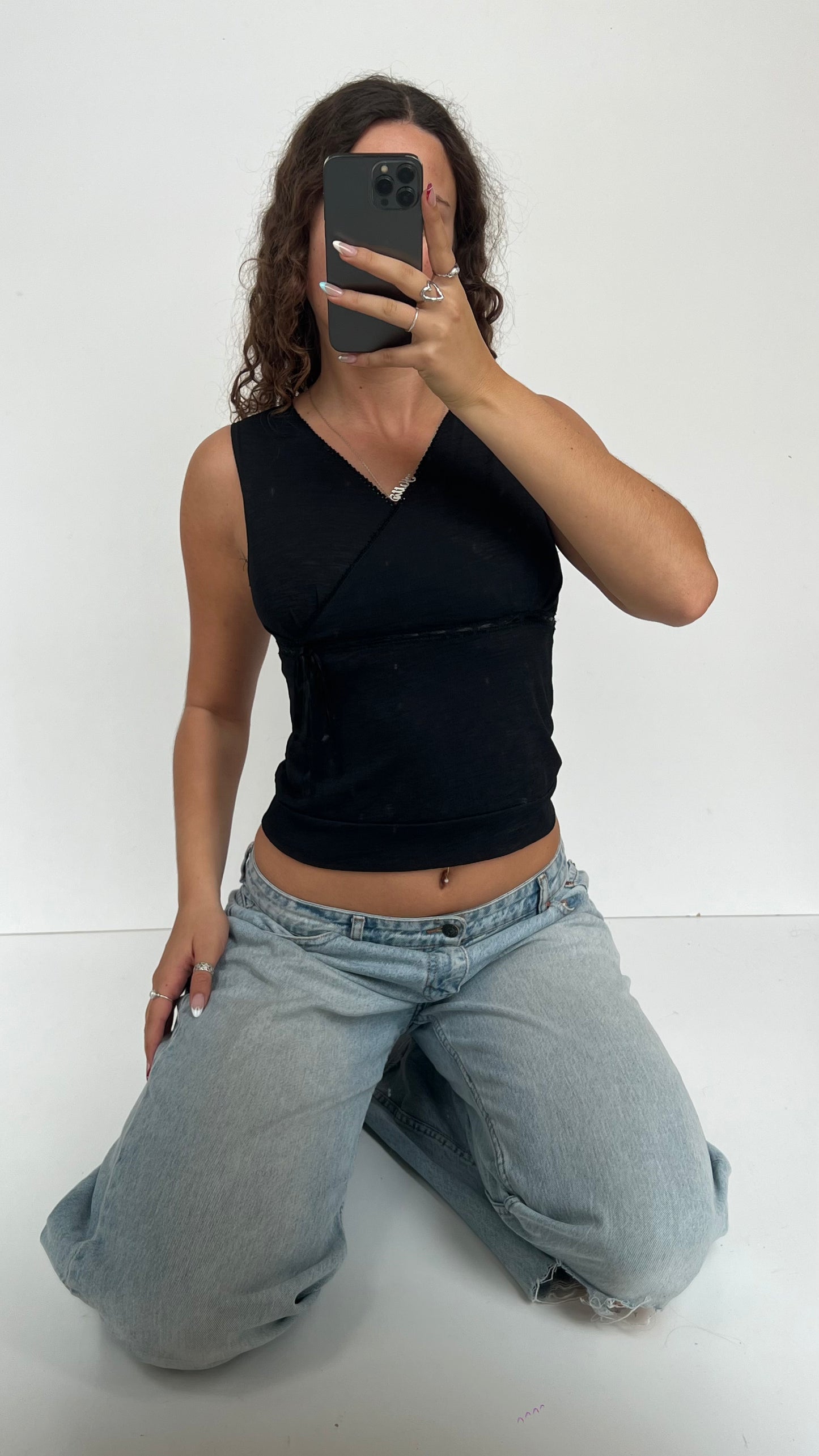 00s black lace tank top- size S