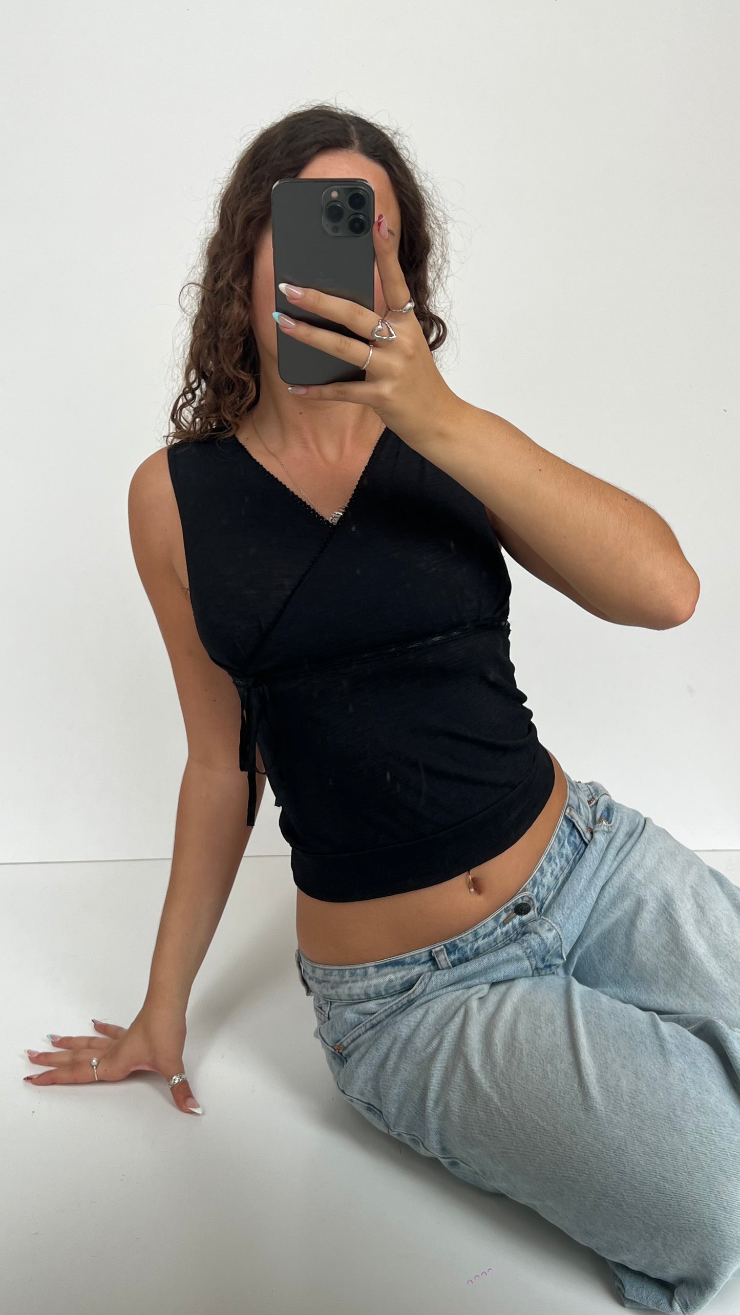 00s black lace tank top- size S