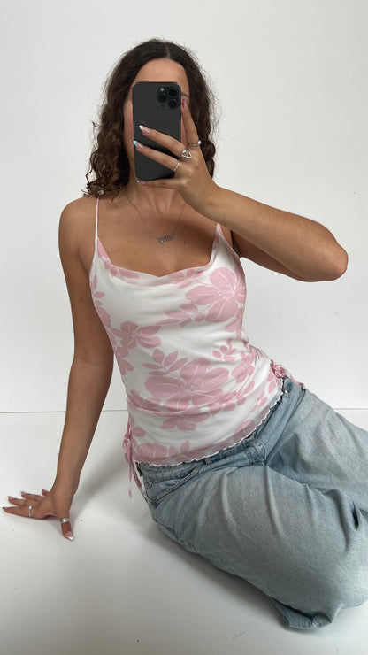 00s white pink floral cami- size L