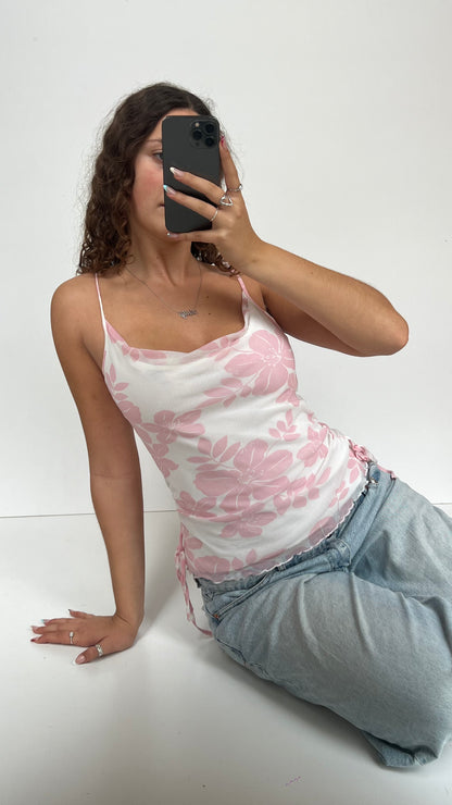 00s white pink floral cami- size L