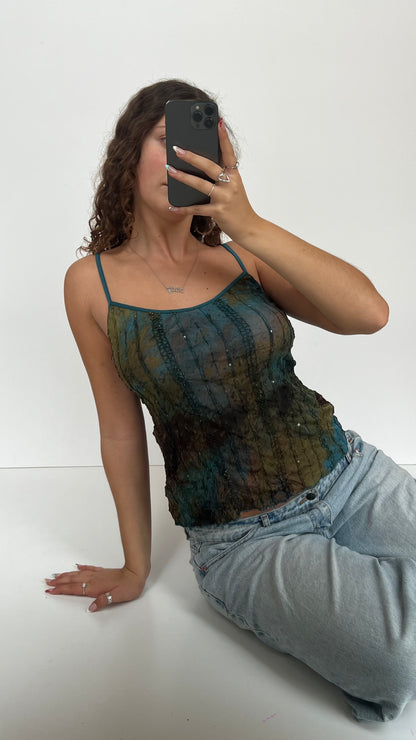 00s blue brown mesh sequin cami- size L