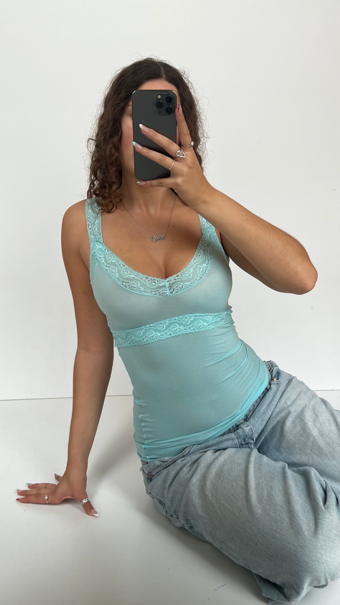 00s blue mesh lace cami- size S