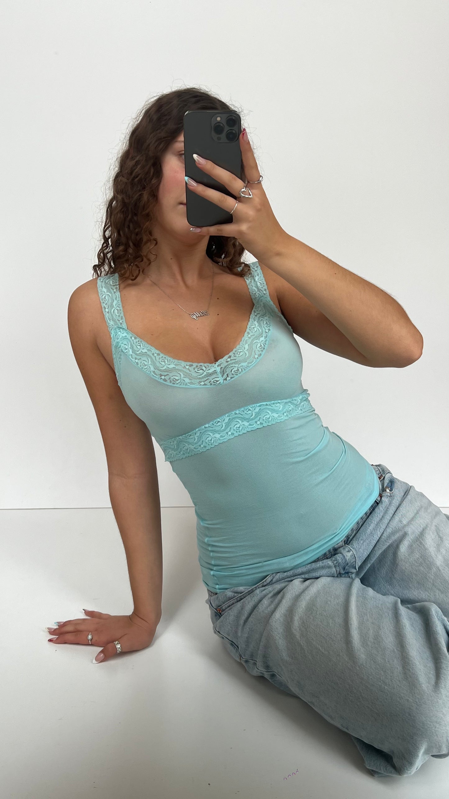 00s blue mesh lace cami- size S