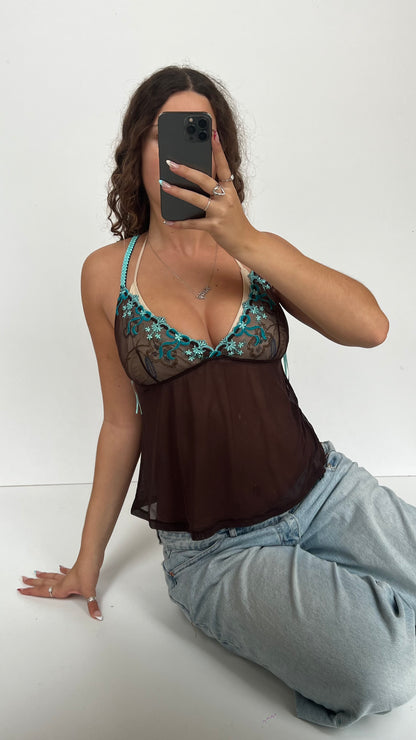 00s brown mesh lace cami- size L
