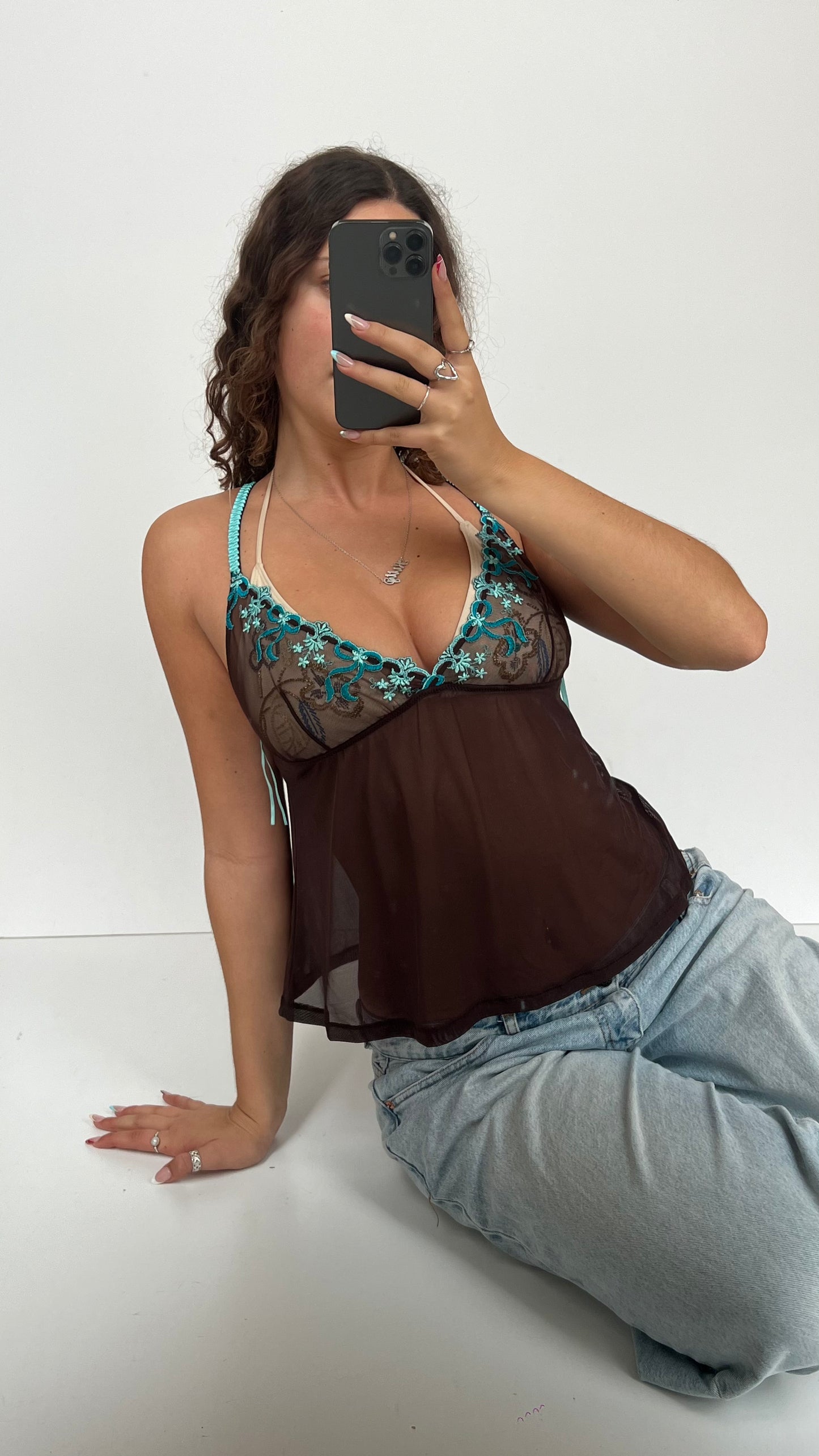 00s brown mesh lace cami- size L