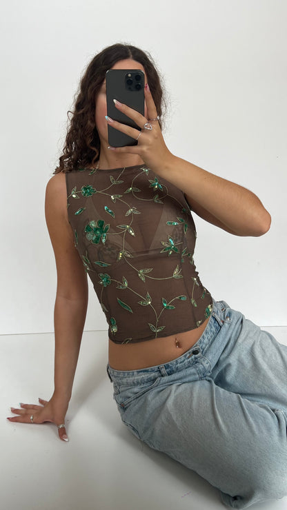00s khaki sequin top- size S