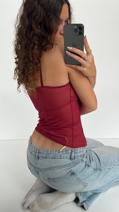 00s red mesh floral cami- size M