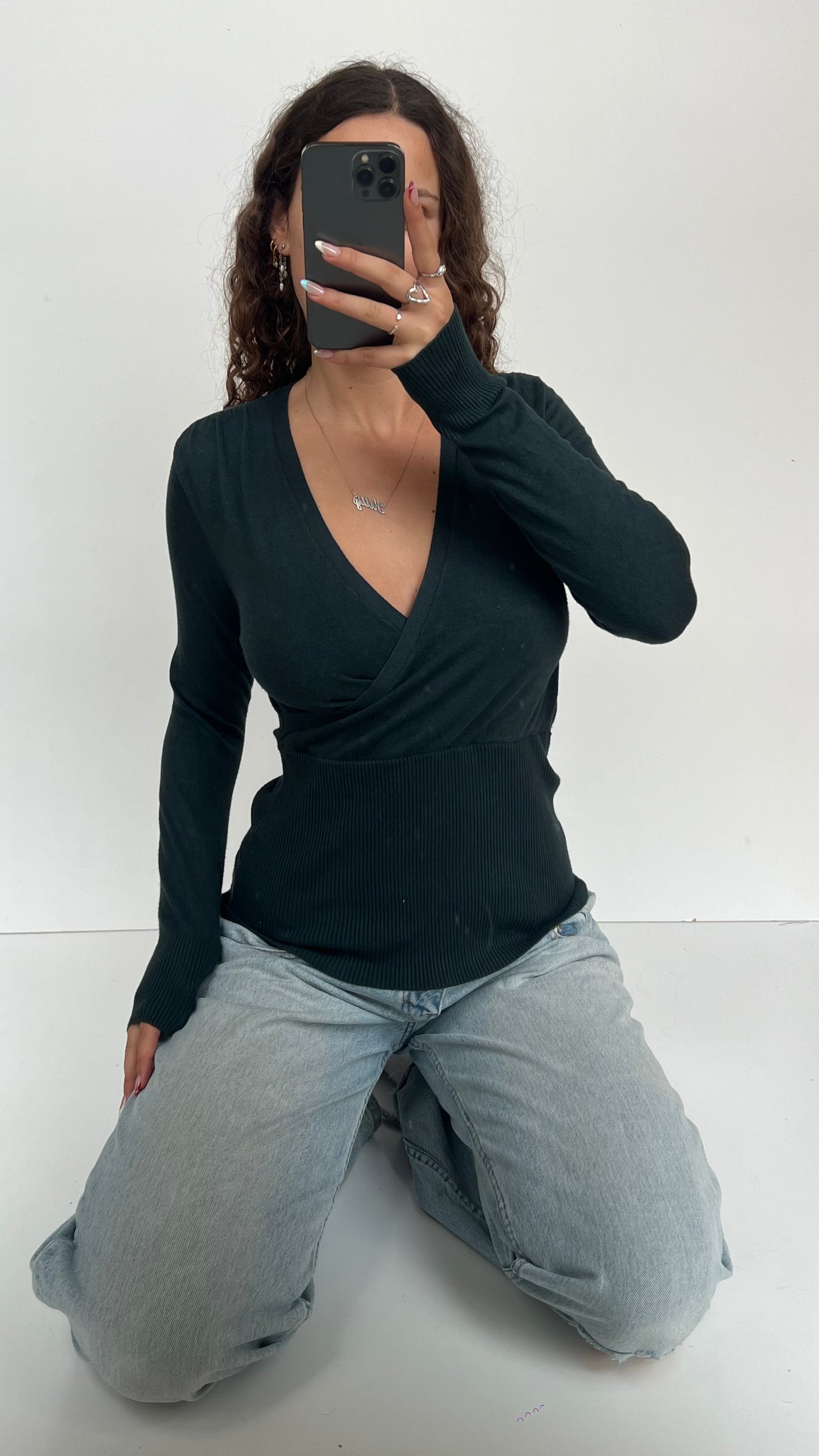 00s green knit jumper- size M