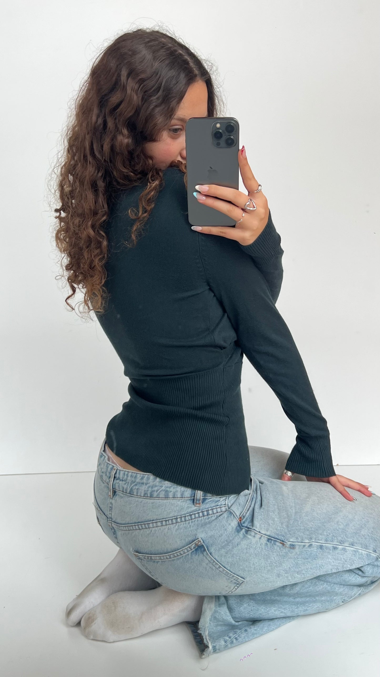 00s green knit jumper- size M