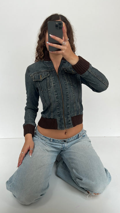 00s denim bomber jacket- size XS