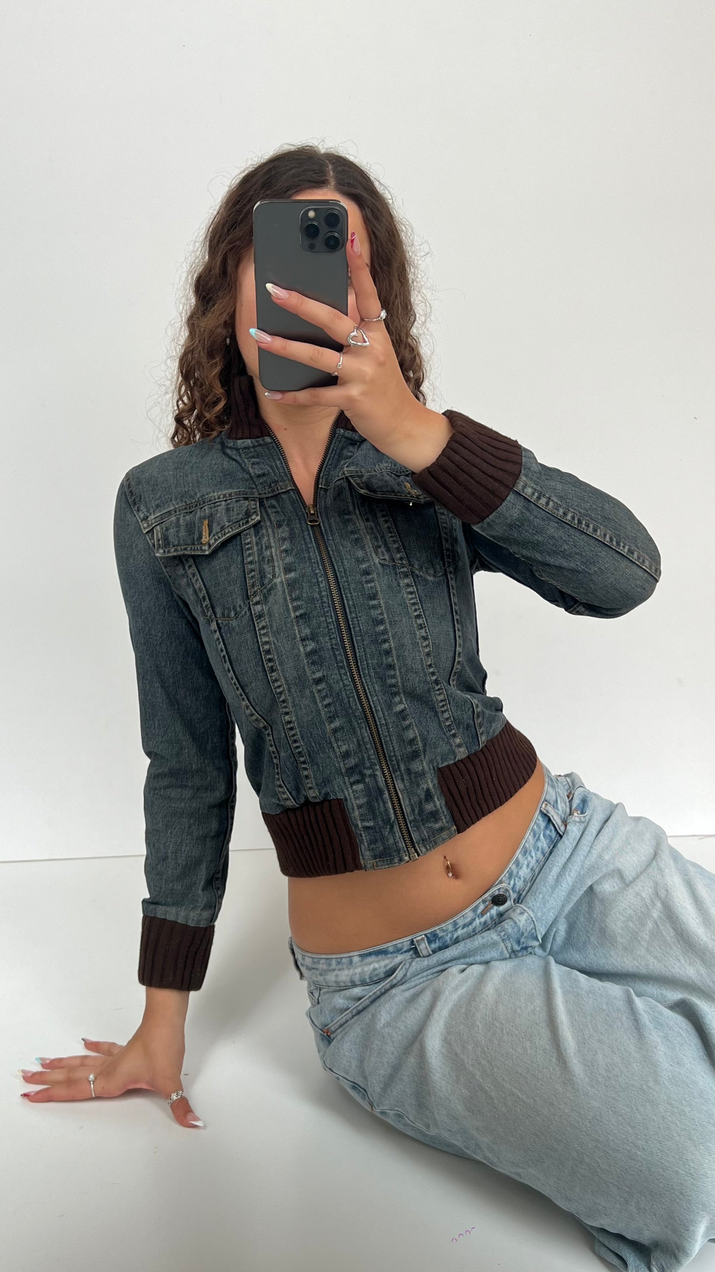 00s denim bomber jacket- size XS