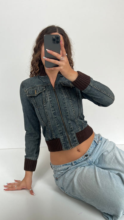 00s denim bomber jacket- size XS