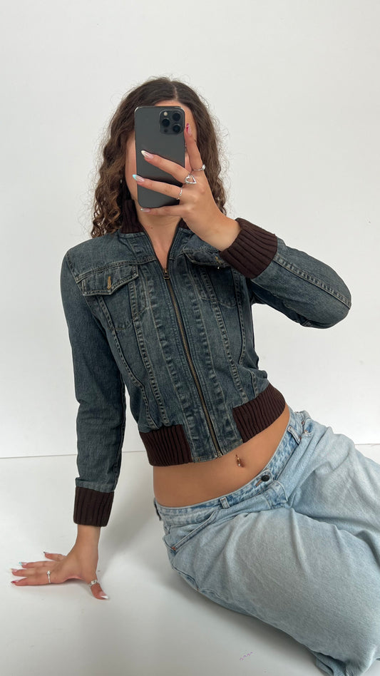 00s denim bomber jacket- size XS