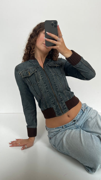 00s denim bomber jacket- size XS