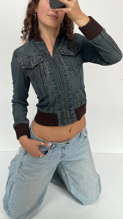 00s denim bomber jacket- size XS