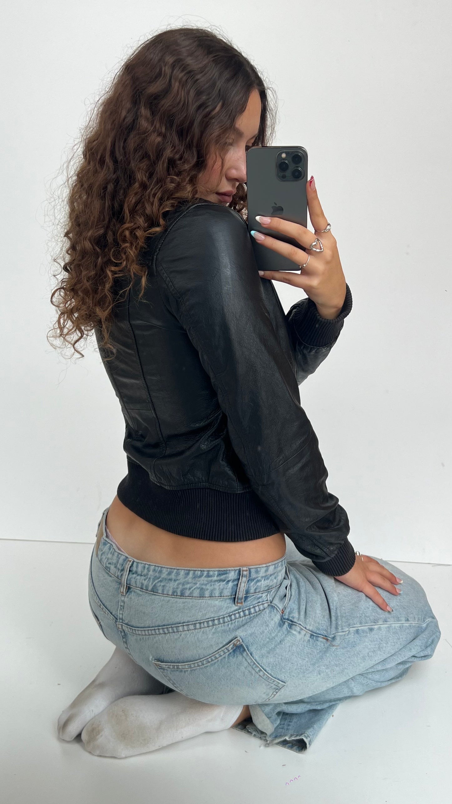00s black leather jacket- size M