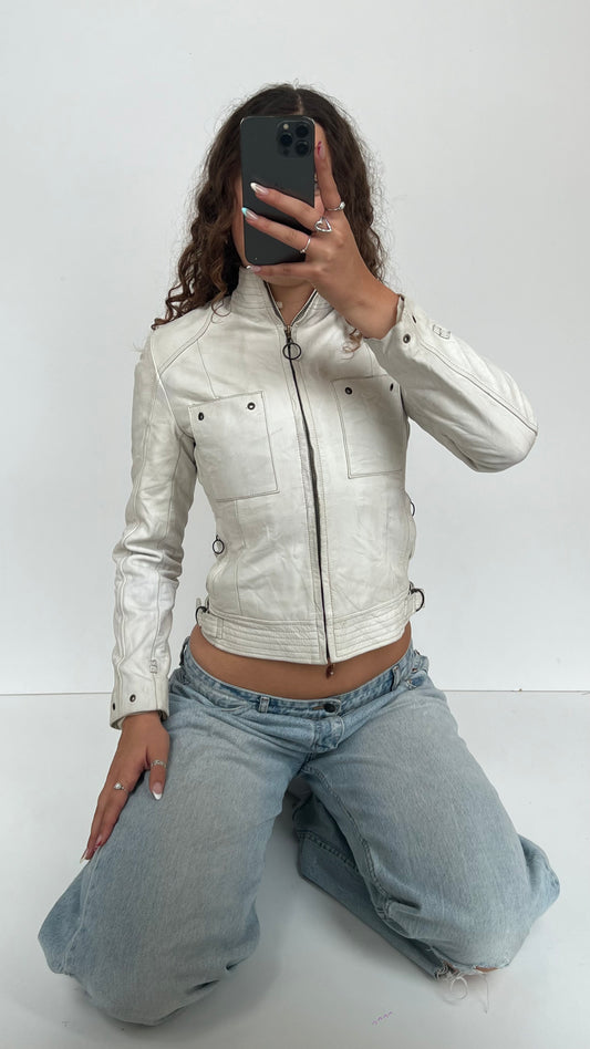 00s white leather jacket- size XS