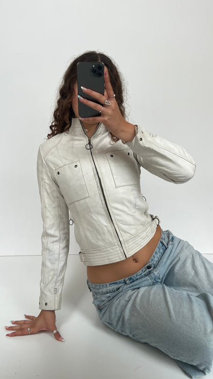 00s white leather jacket- size XS
