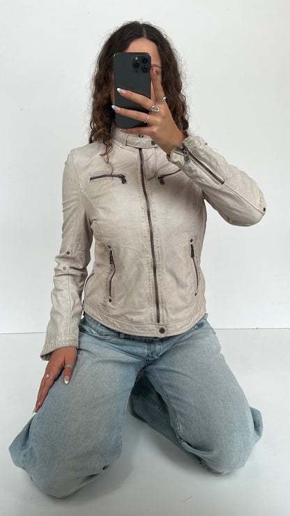 00s white leather jacket- size M