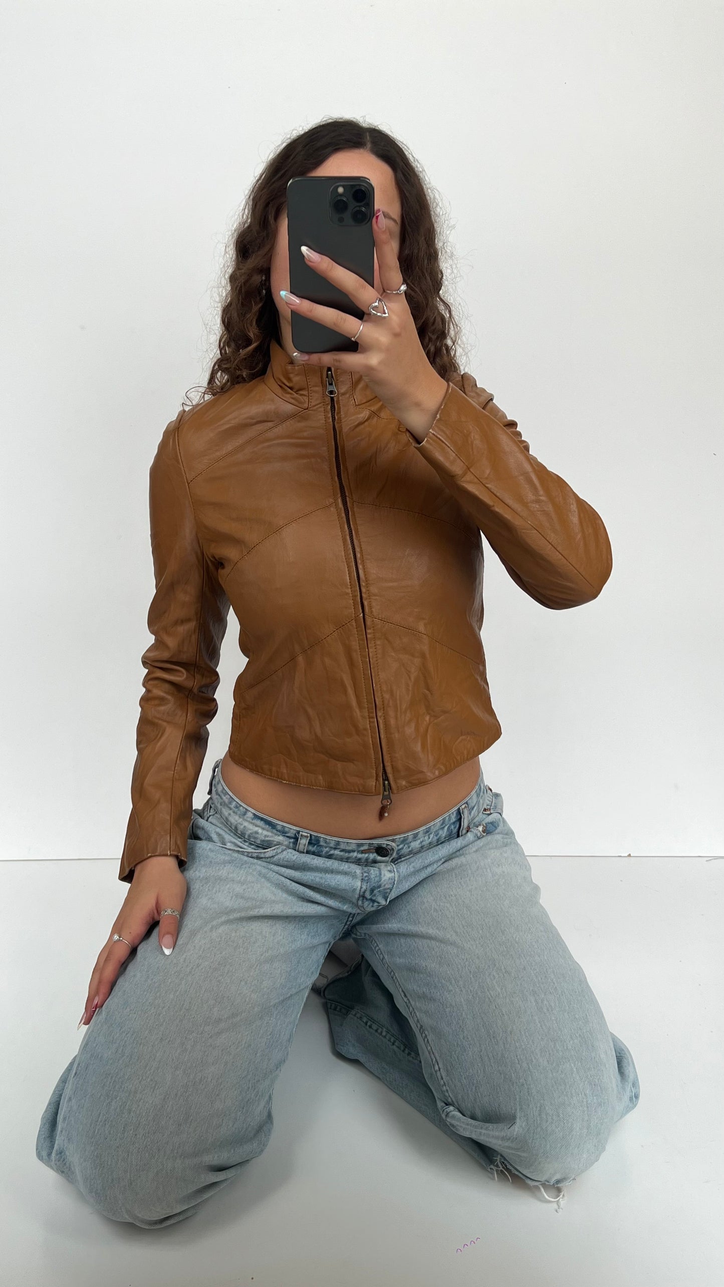 00s brown leather jacket- size S