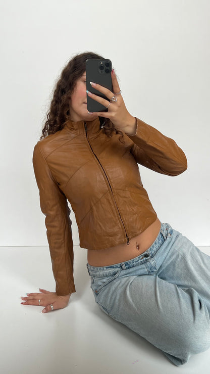00s brown leather jacket- size S