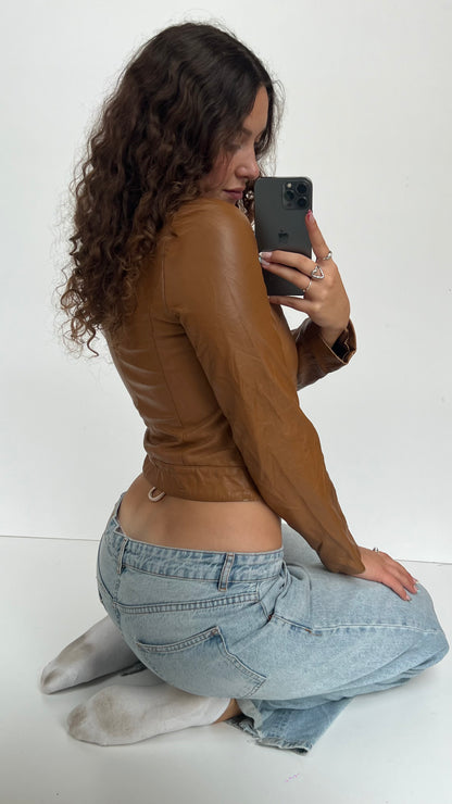 00s brown leather jacket- size S