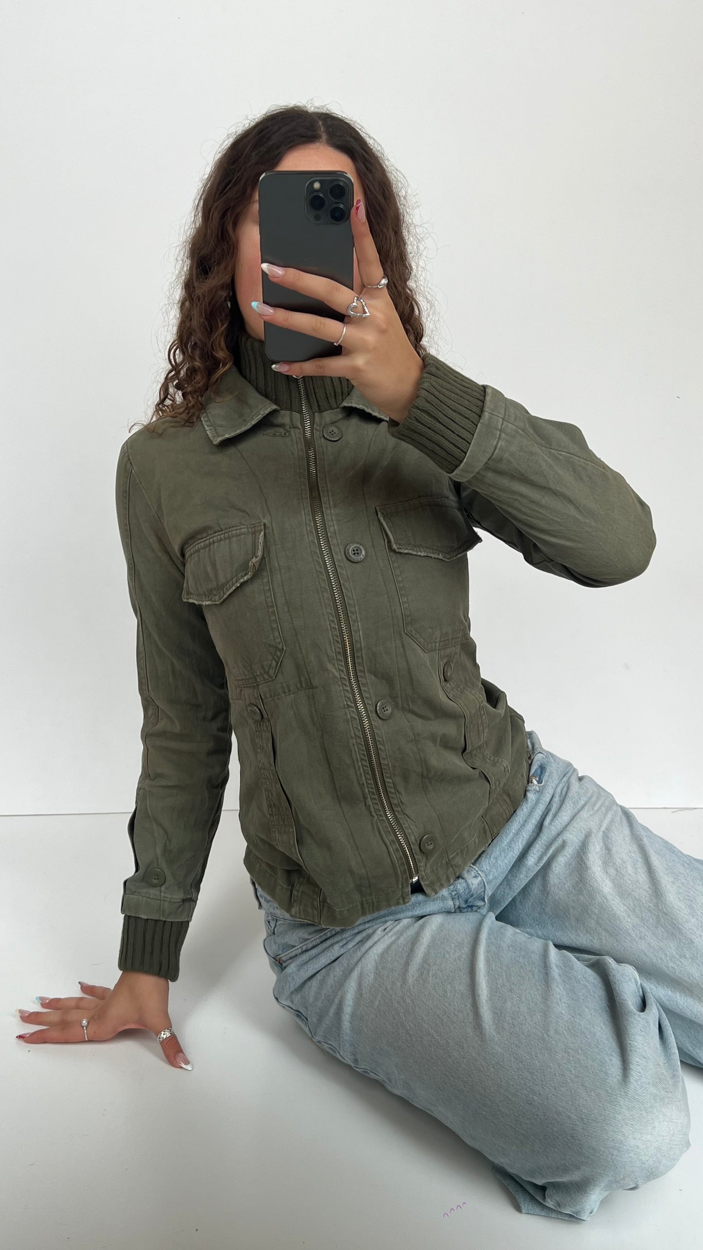 00s khaki cargo jacket- size M