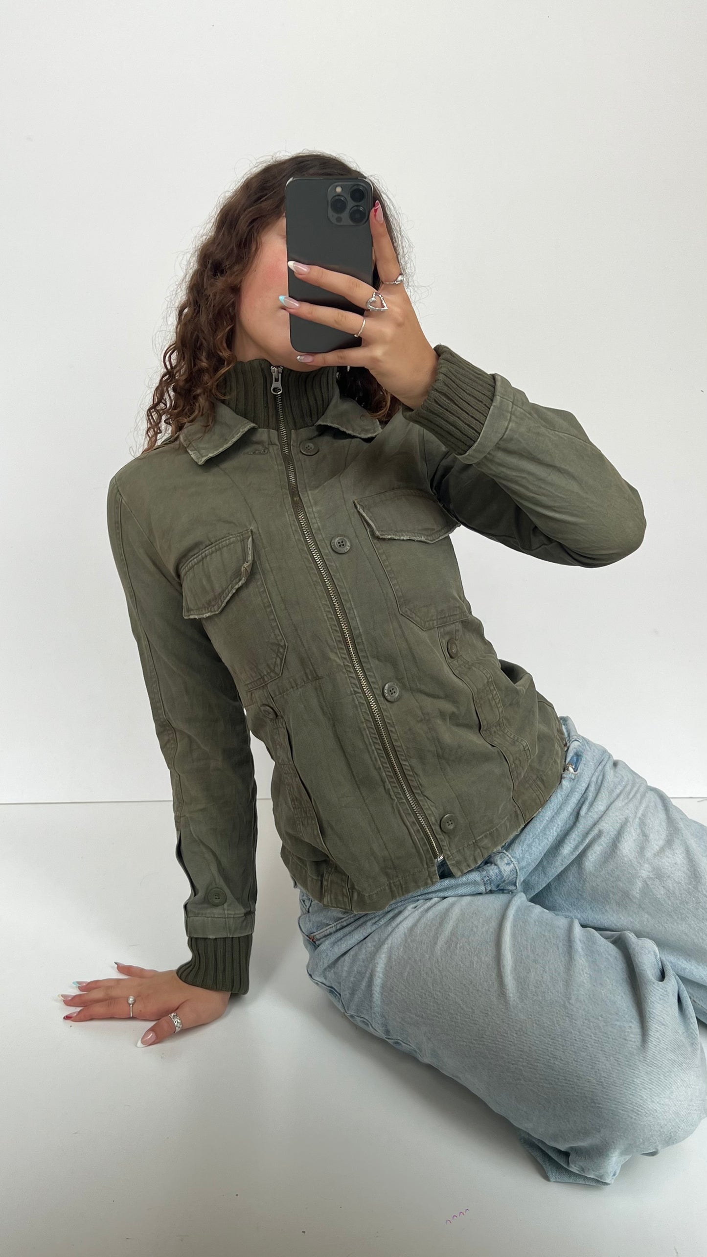 00s khaki cargo jacket- size M
