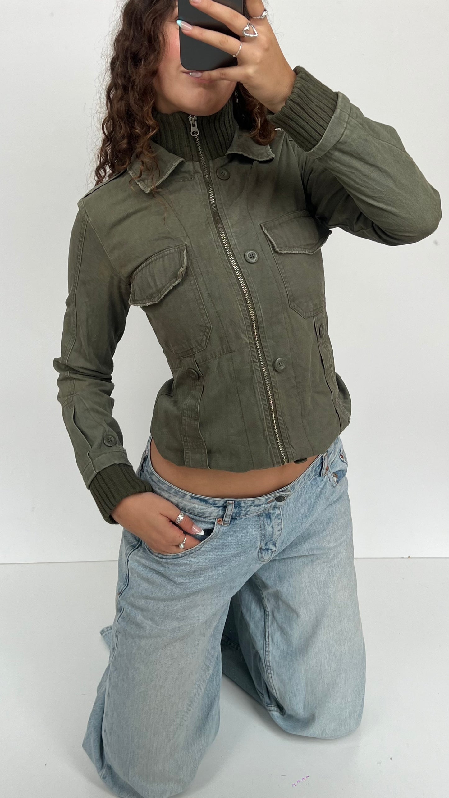 00s khaki cargo jacket- size M
