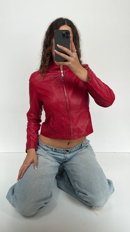 00s red leather jacket- size L