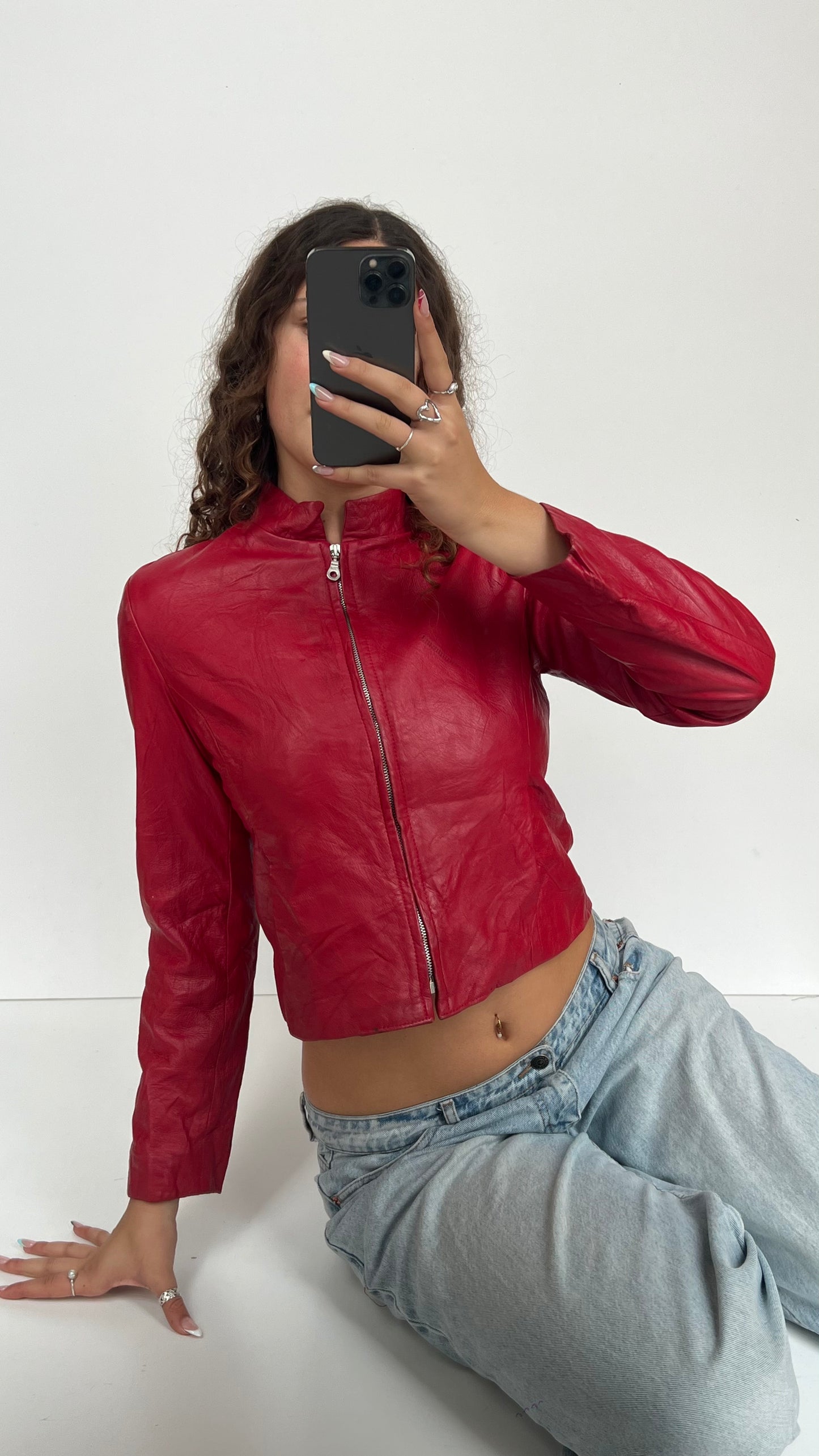 00s red leather jacket- size L