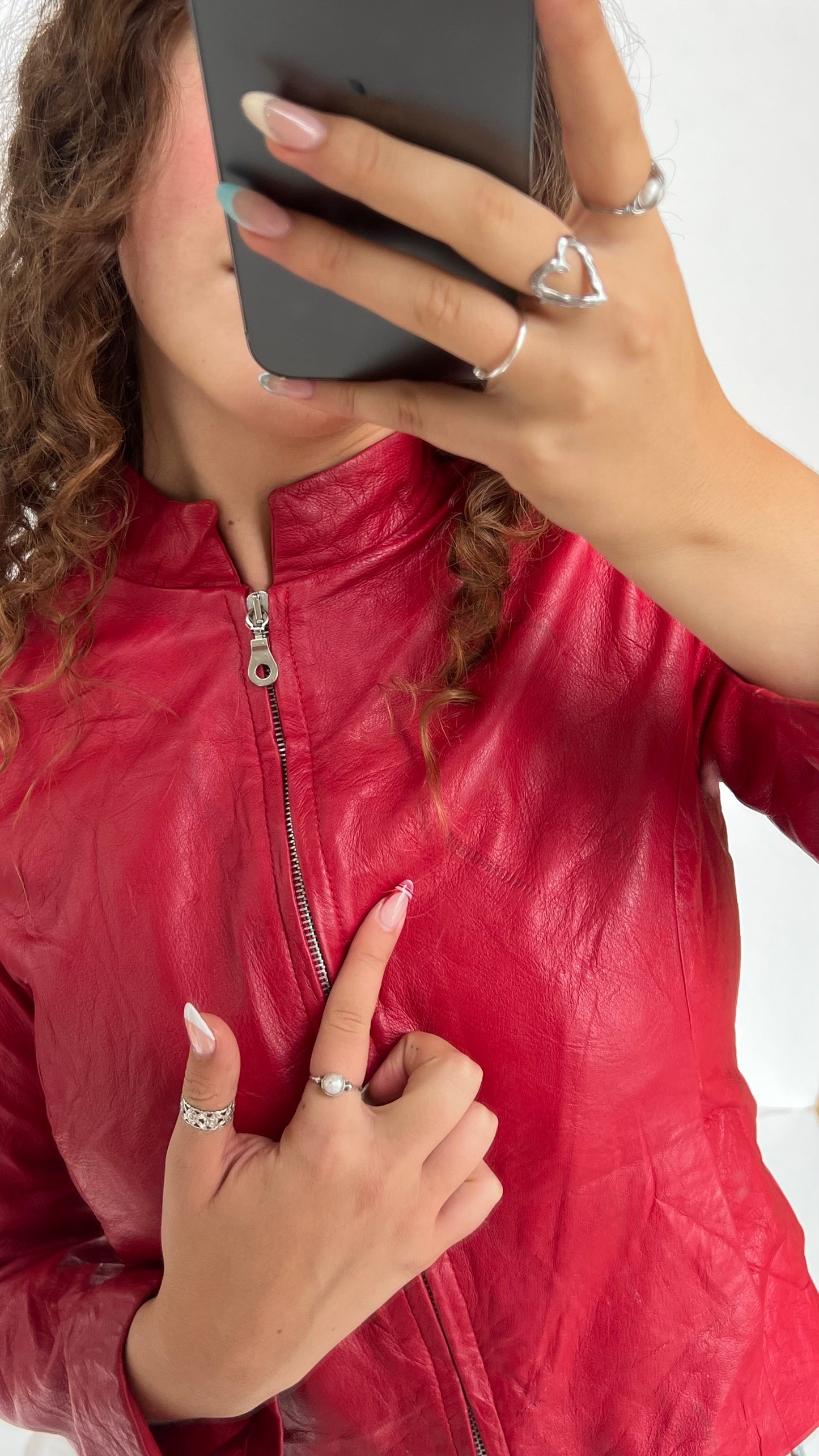 00s red leather jacket- size L