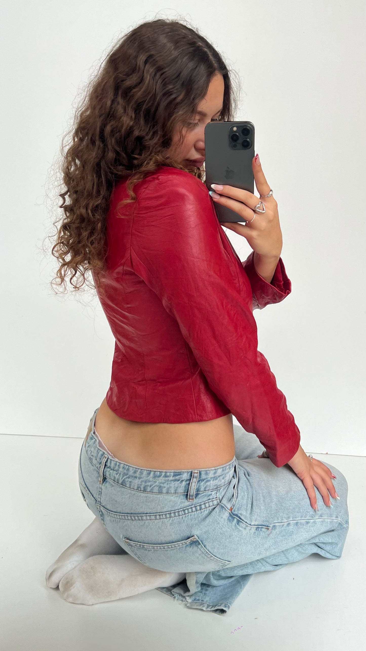 00s red leather jacket- size L