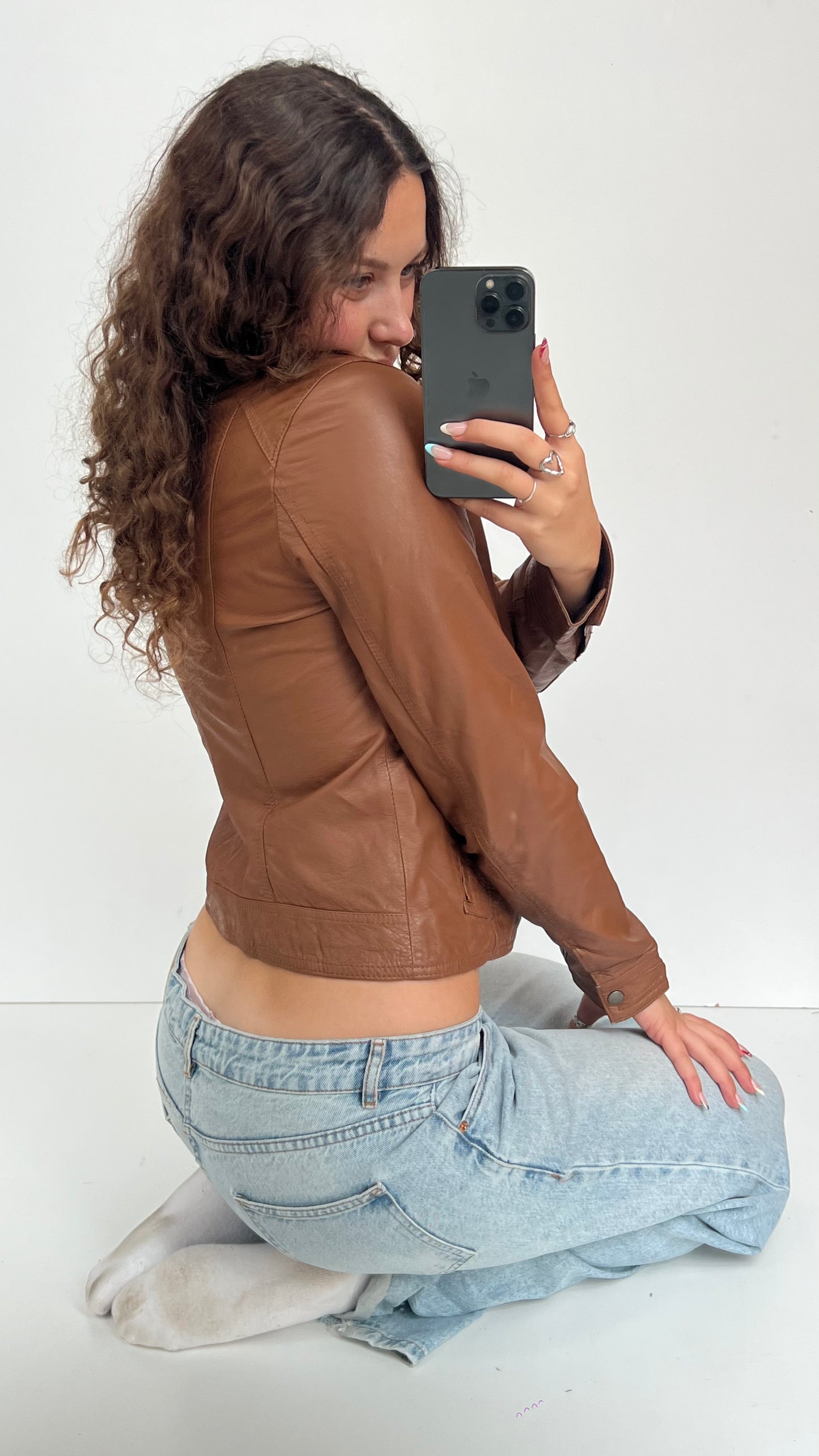 00s brown leather jacket- size M