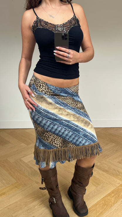00s leopard blue midi skirt- size S