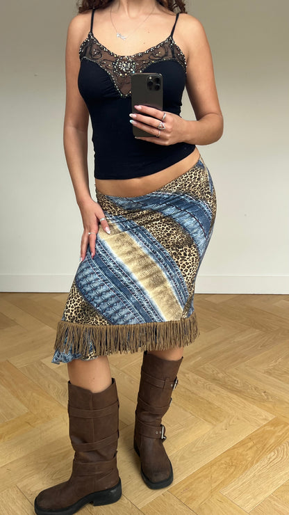 00s leopard blue midi skirt- size S