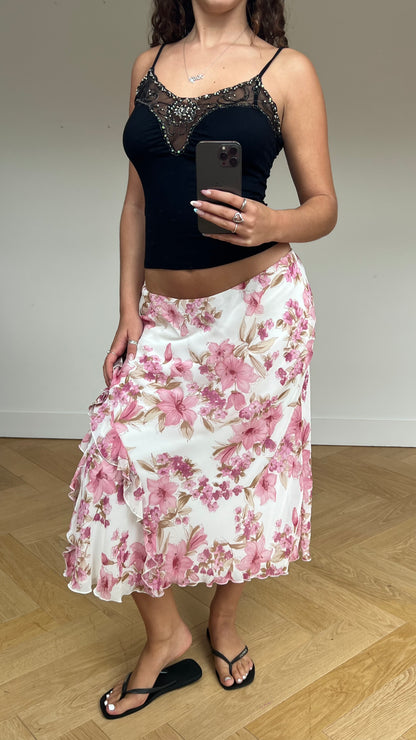 00s pink floral midi skirt- size M/L