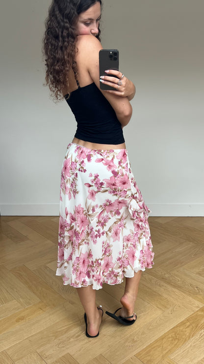00s pink floral midi skirt- size M/L