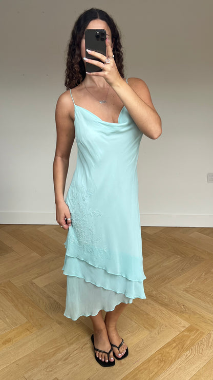 00s blue mesh maxi dress- size XL