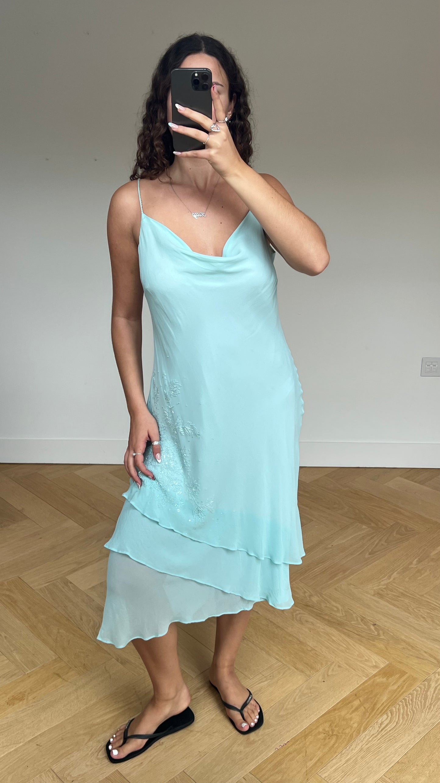 00s blue mesh maxi dress- size XL