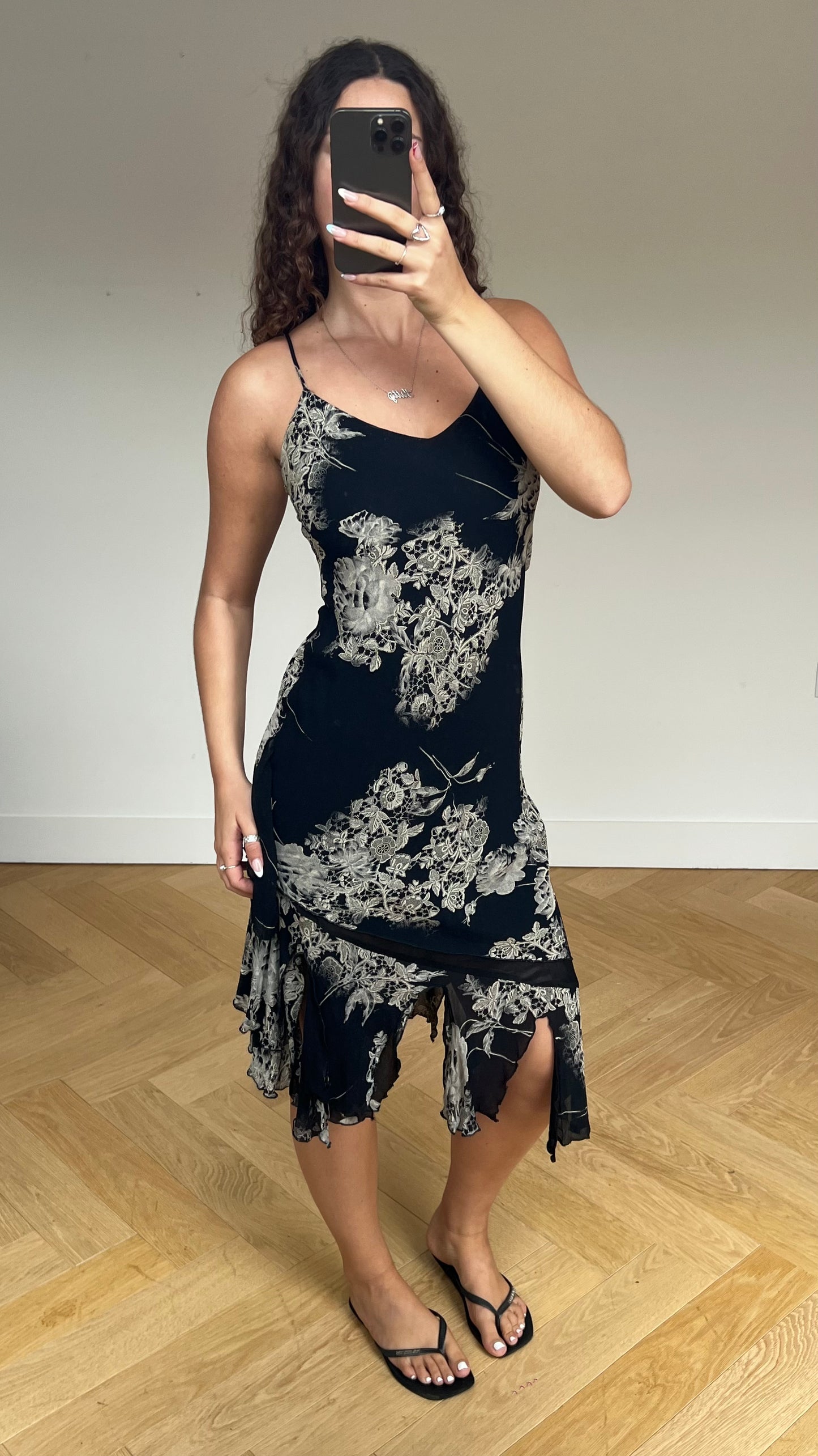 00s black mesh midi dress- size S/M