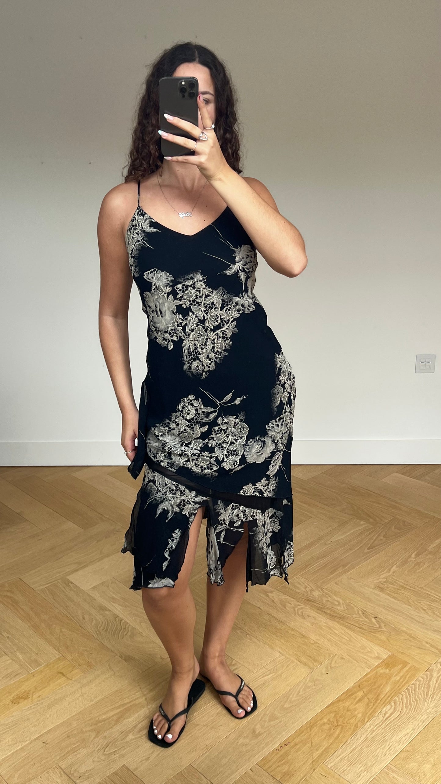 00s black mesh midi dress- size S/M