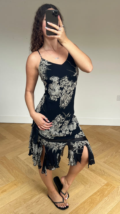 00s black mesh midi dress- size S/M