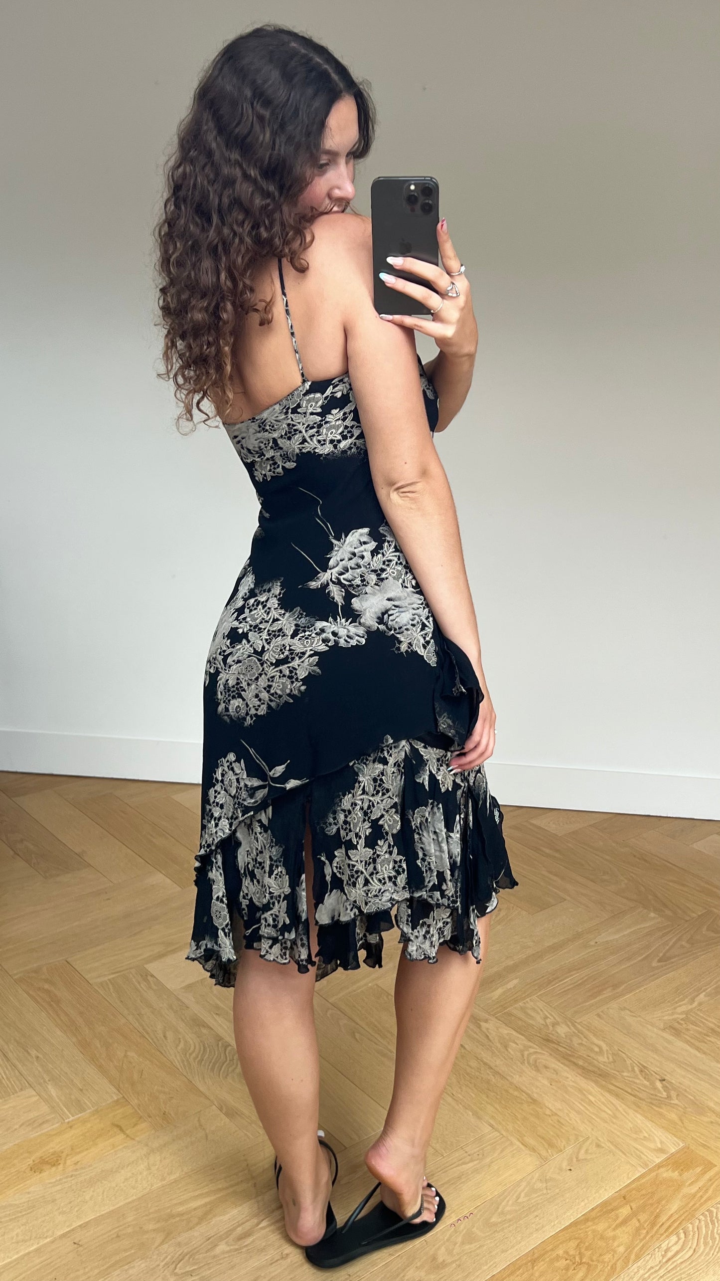00s black mesh midi dress- size S/M