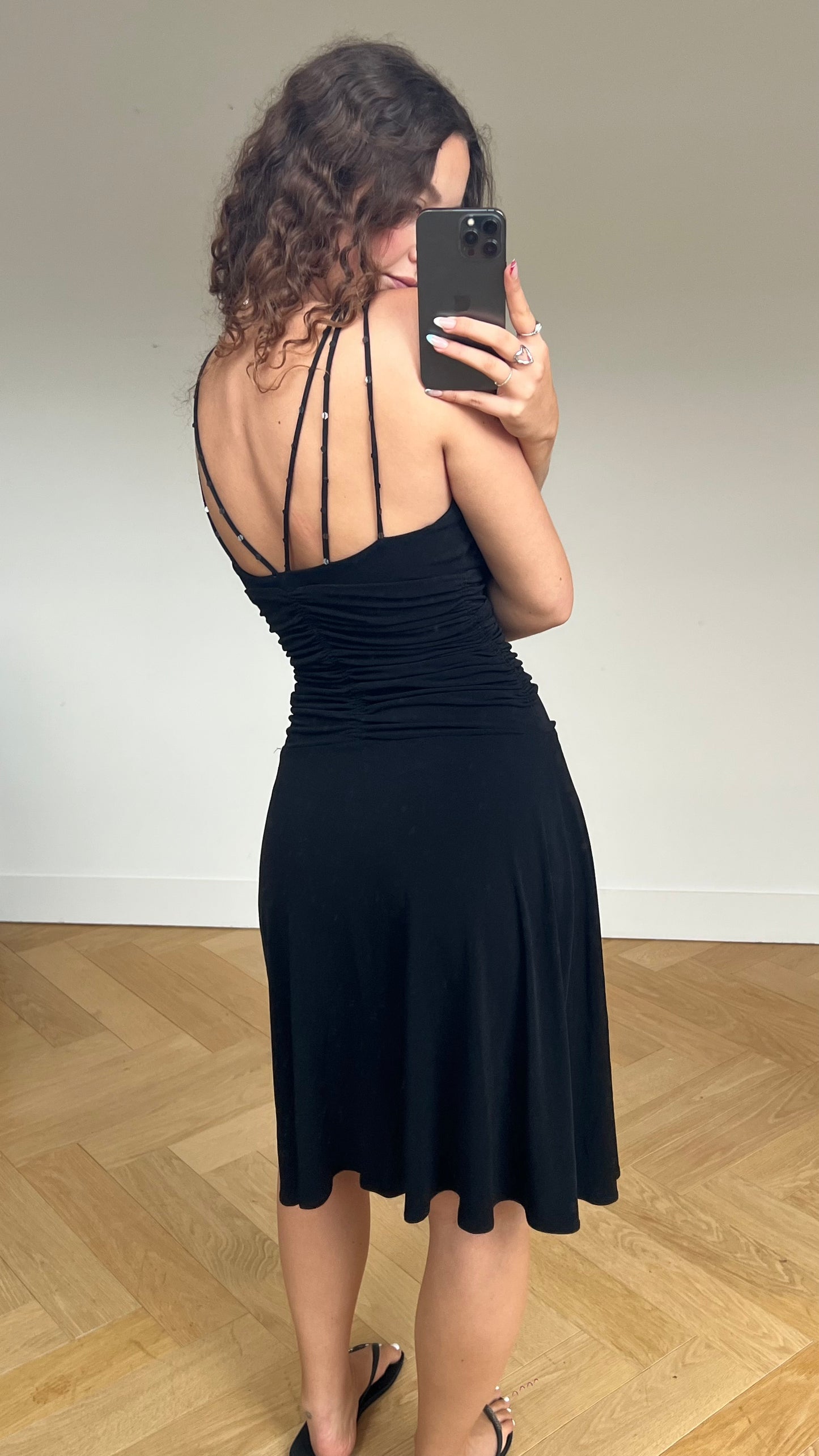 00s black strappy midi dress- size S/M