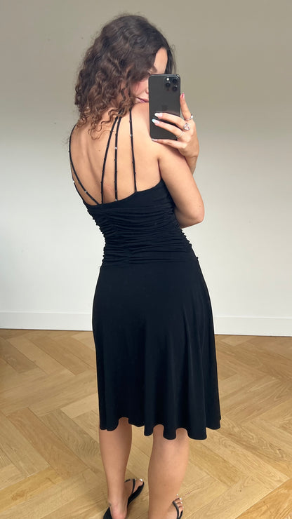 00s black strappy midi dress- size S/M