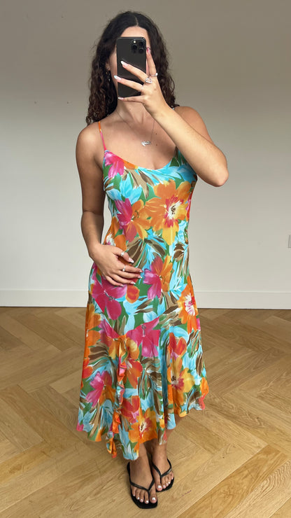 00s colourful floral maxi dress- size L