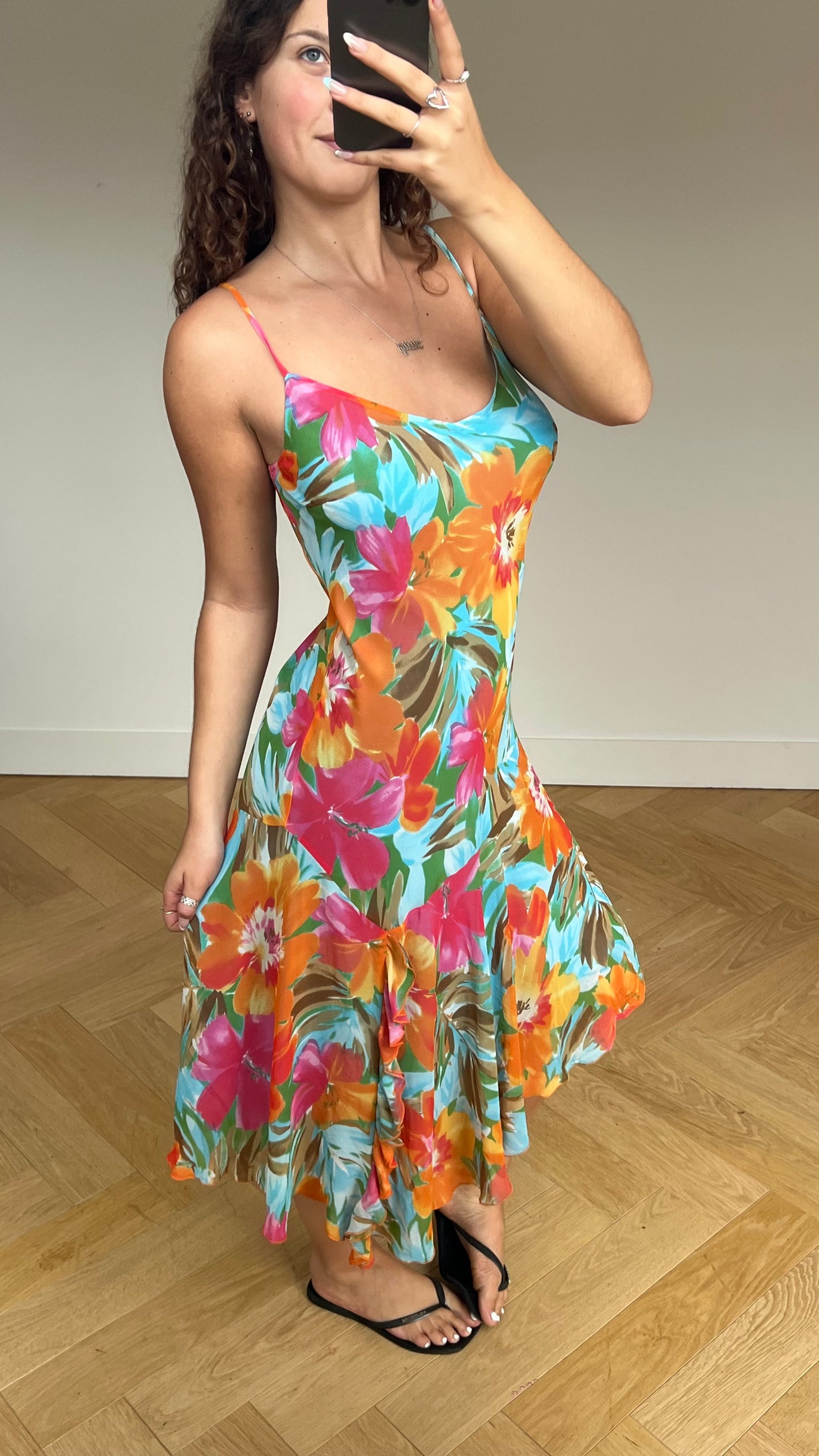 00s colourful floral maxi dress- size L
