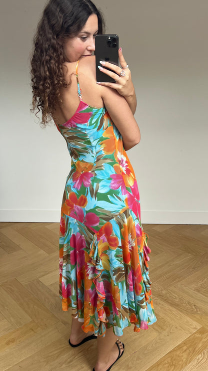 00s colourful floral maxi dress- size L