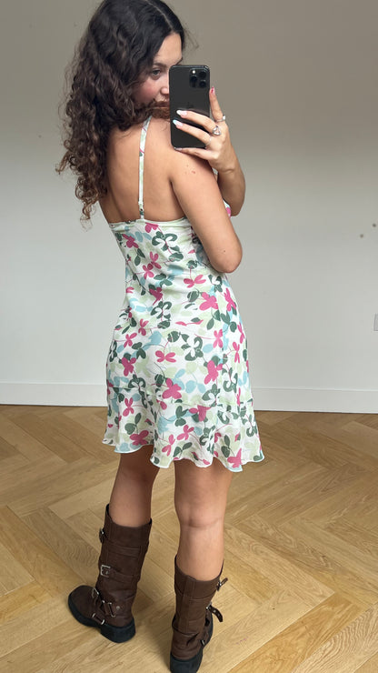 00s blue floral mini dress- size M